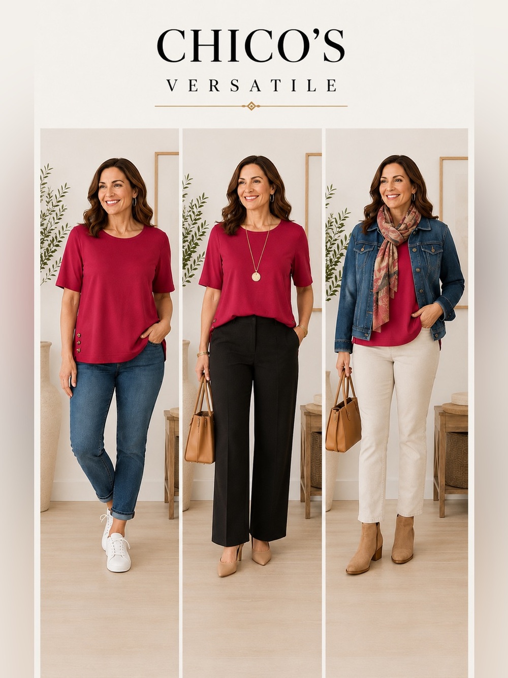 Chico's Raspberry Short Sleeve Button-Hem Knit Top Minimalist Everyday Casual